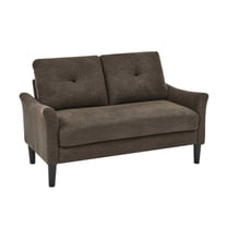 FurniFact Brown Upholstered Loveseat Sofa with Tufted Back and Tall Wooden Legs