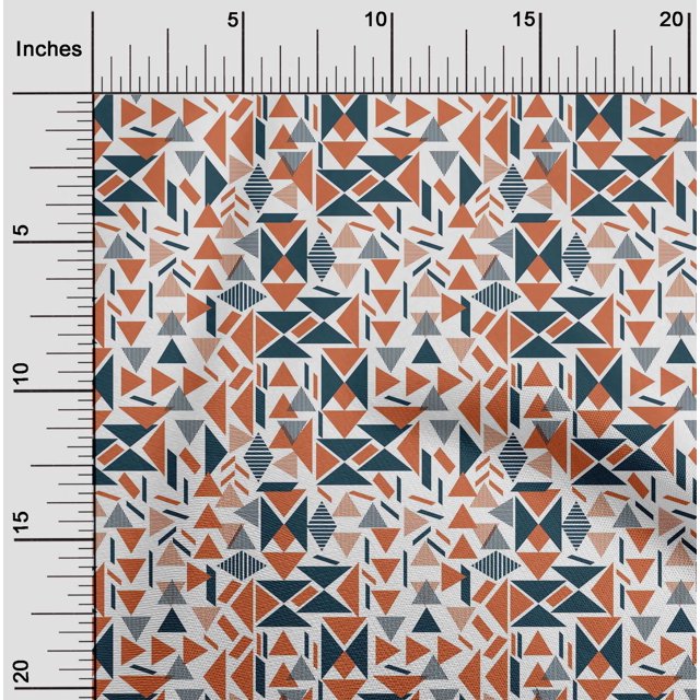 oneOone Tissu Popeline Sergé en Coton Bio Rectangle & Triangle Imprimé Géométrique au Mètre 42 Pouces de Large
