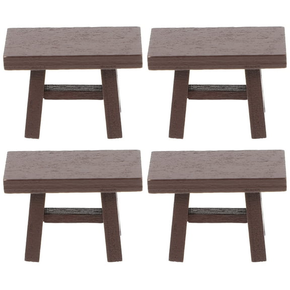 4pcs Mini Wooden Stool Model for Dollhouse Mini Furniture Set