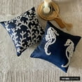 thumbnail image 5 of The HomeCentric Navy Blue Shams Beaded Sea Horse Ocean Beach Theme Pillow Shams Pack of 2 24x24 inch (60x60 cm) Pillow Sham Square Silk Pillow Shams Mediterranean Pillow Sea Easter-Navy Blue Sea Horse, 5 of 10