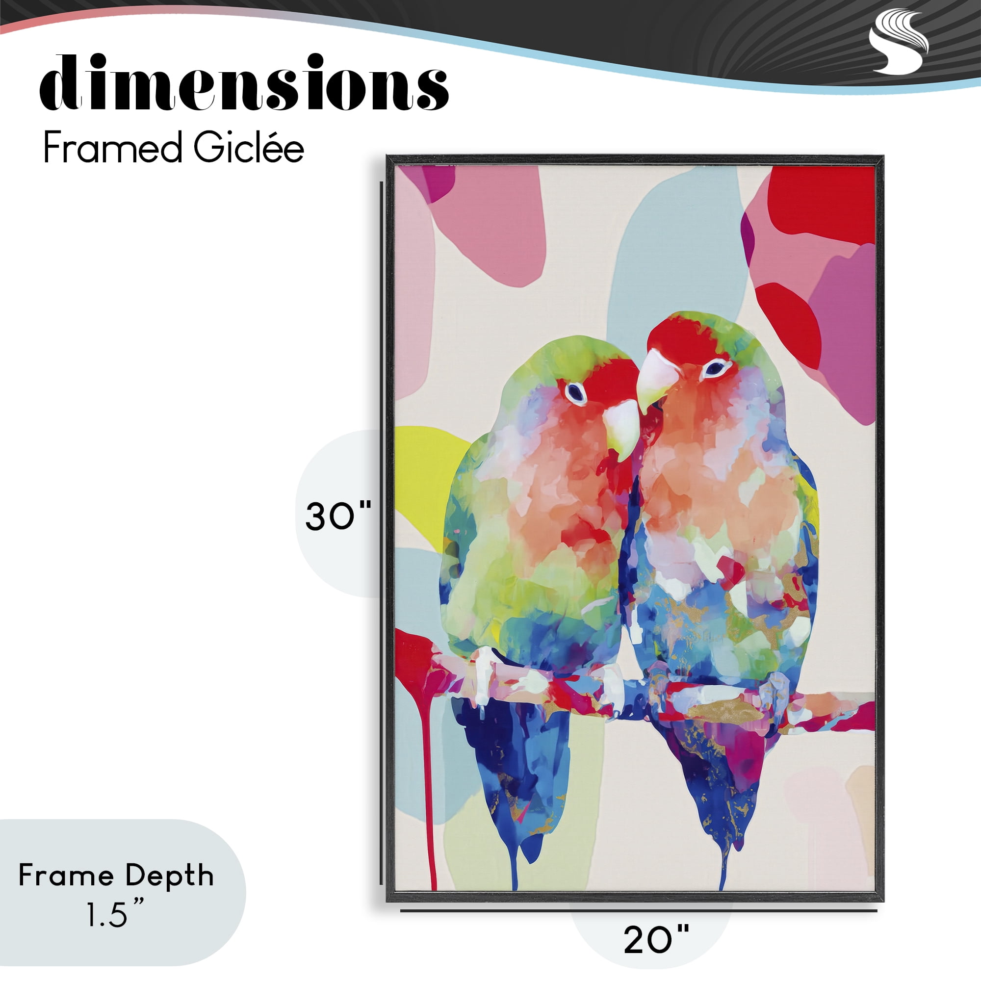 Stupell Industries Lovebirds on a Branch Black Framed Giclee Art, design by Chromatic Storm Studio