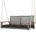 thumbnail image 2 of Gymax Rattan Patio Porch Swing 2-Person Cushioned Swing Chair Bench w/ Hanging Ropes Black, 2 of 8