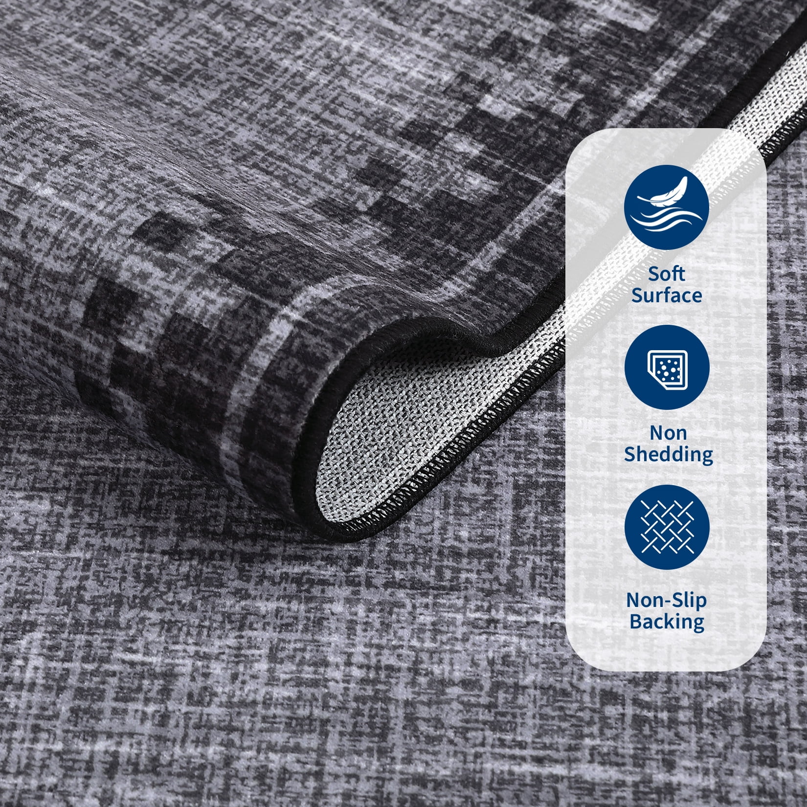 COZONY 5'x7' Modern Bordered Area Rug, Soft Non-Shedding Washable Low Pile Carpet for Living Room, Black Gray