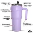 thumbnail image 7 of Hydrapeak Roadster 40oz Stainless Steel Tumbler Double Wall Vacuum Insulated Water Bottle With Handle And 2 in 1 Straw Lid (Lavender), 7 of 7