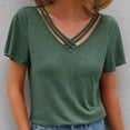 thumbnail image 5 of YYDGH Womens V Neck Criss Cross T Shirts Solid Ruffle Short Sleeve Tops Summer Casual Loose Cotton Tees Green XXL, 5 of 8