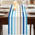 thumbnail image 3 of Blue Brown Stripe 108 Inch Table Runner, Ombre Geometric Vertical Striped Farmhouse Dresser Scarf Cotton & Linen Tablerunner for Dining/Kitchen Island/Holiday Party Décor 13" x 108", 3 of 9