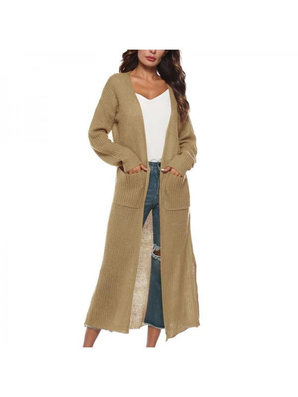 Allonly Womens Denim Long Sleeve Slit Maxi Trench Coat Cape Cardigan 