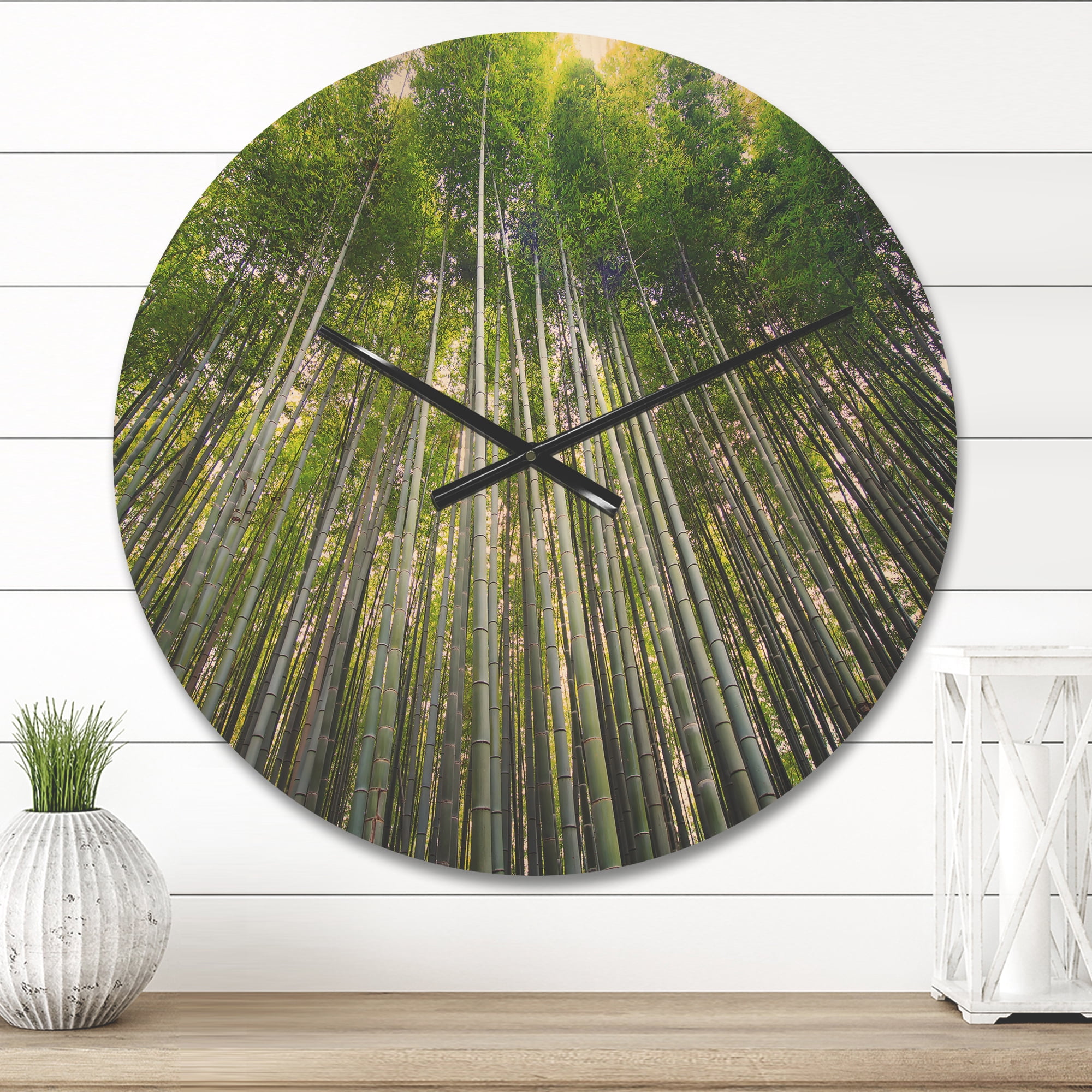 Designart 'Bamboo Tree Forest of Kyoto Japan' Rustic Wood Wall Clock