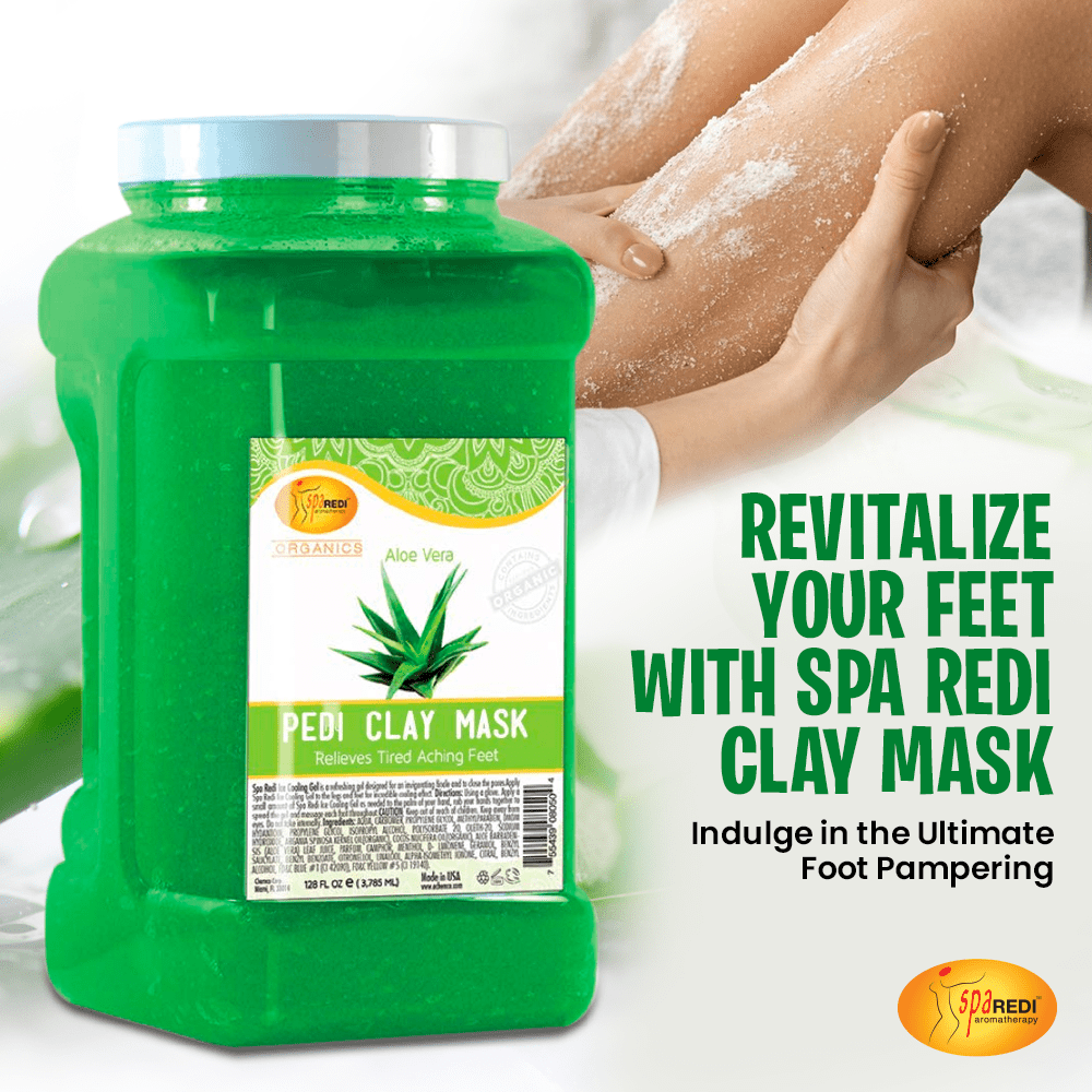 SPA REDI - Clay Mask, Aloe Vera, 128 Oz - Pedicure and Body Deep Cleansing, Skin Pore Purifying, Detoxifying and Hydrating - Natural Bentonite Clay, Infused with, Amino Acids