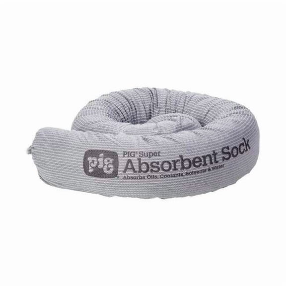 Pig Sorbent Sock, 24 gal, 3 1/4 in x 42 in, Universal, Gray, 24 PK PIG210