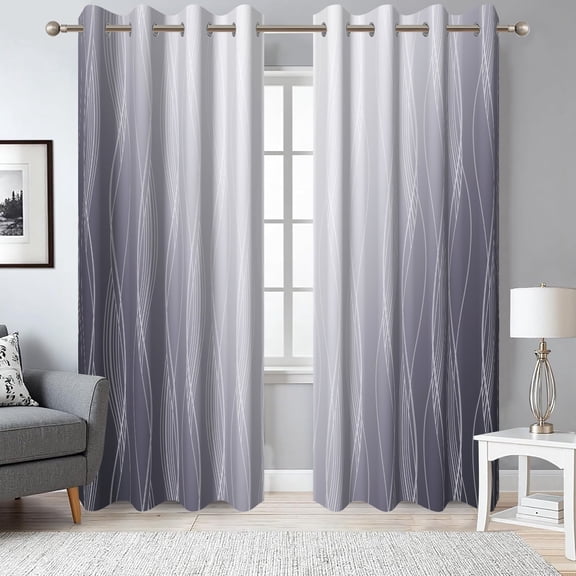 Dashan White and Grey Blackout Curtain for Living Room,Gradient Color Thermal Insulated Window Drapes for Bedroom (52Wx84L,2 Panels)
