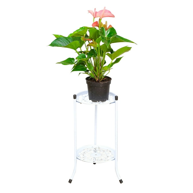 Tignapoo Élégant Support à Plantes en Fer Blanc à Deux Niveaux pour Usage Intérieur et Extérieur - Parfait pour Balcons, Jardins et Salons - Durable et Résistant à la Rouille avec Conception Gain de Place