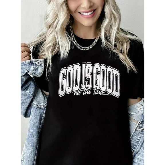 Women Christian T-Shirt God is Good Graphic Shirt Casual Loose Short Sleeve Crew Neck Top