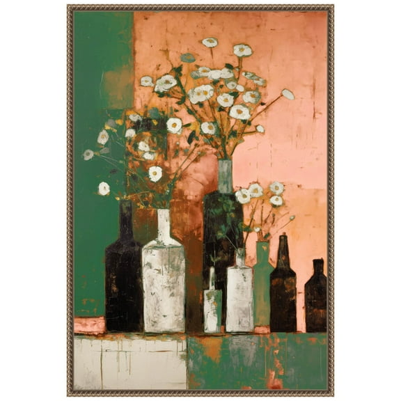 Amanti Art Bottles And Flowers Framed Canvas Wall Art Print