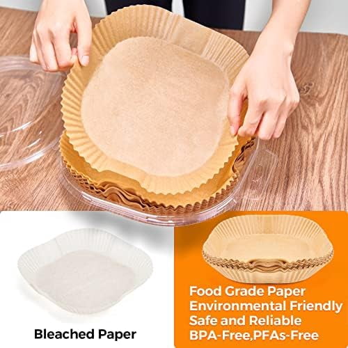 250 Pcs 9" Square Air Fryer Liners Disposable, Unbleached Parchment Paper Liners for Airfryer Basket, Non-Stick & Leakproof Baking Paper for Oven Roasting