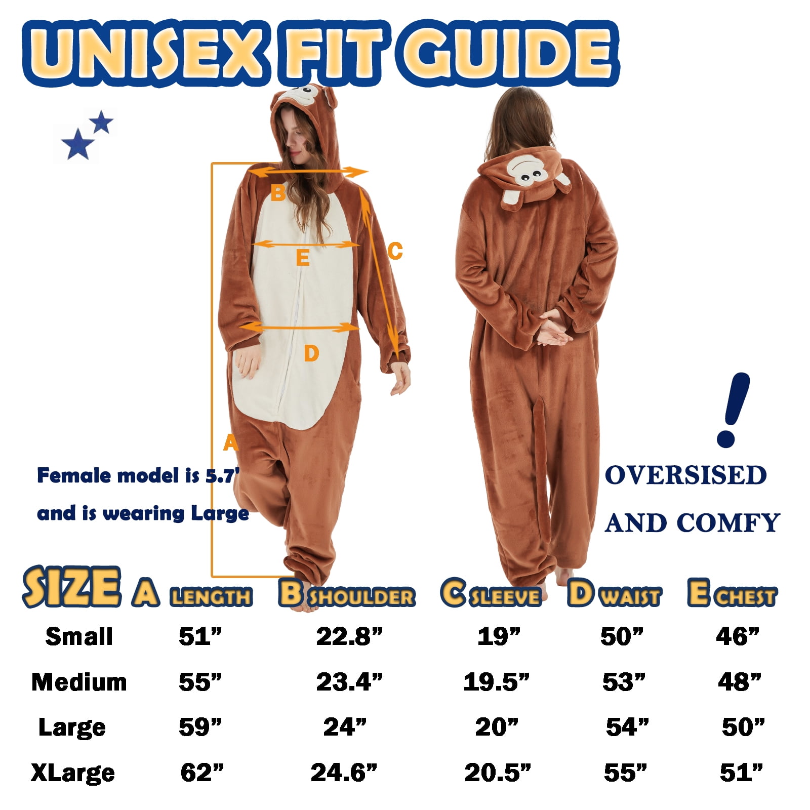 SWEETXIN Adult Monkey Unisex Onesie Pajamas Halloween Cosplay Costume Suit for Women and Men Jumpsuit SizeM