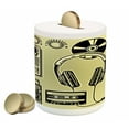 thumbnail image 1 of Hip Hop Piggy Bank, Electronic Music Devices as Turntable Headphones Speaker for Recording, Ceramic Coin Bank Money Box for Cash Saving, 3.6" X 3.2", Pale Yellow and Black, by Ambesonne, 1 of 4