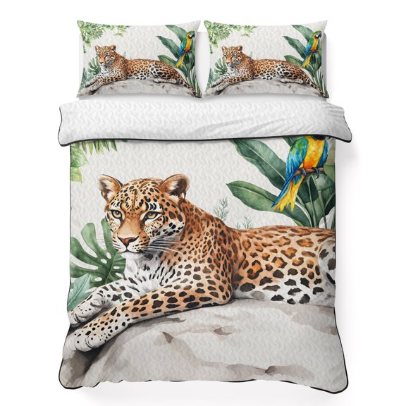 King Quilt Set, Turtle Leaf Tropical Plant Lightweight Quilt Sets Summer Comforter Coverlets with 2 Pillow Shams, Print Breathable 3 Piece Bedding Set for All Seasons