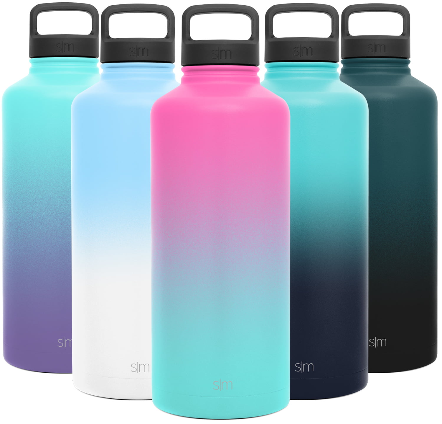 Simple Modern 84 Ounce Summit Water Bottle Midnight Black Large Stainless Steel Half Gallon Flask +2 Lids Wide Mouth Double Wall Vacuum Insulated Black Leakproof 
