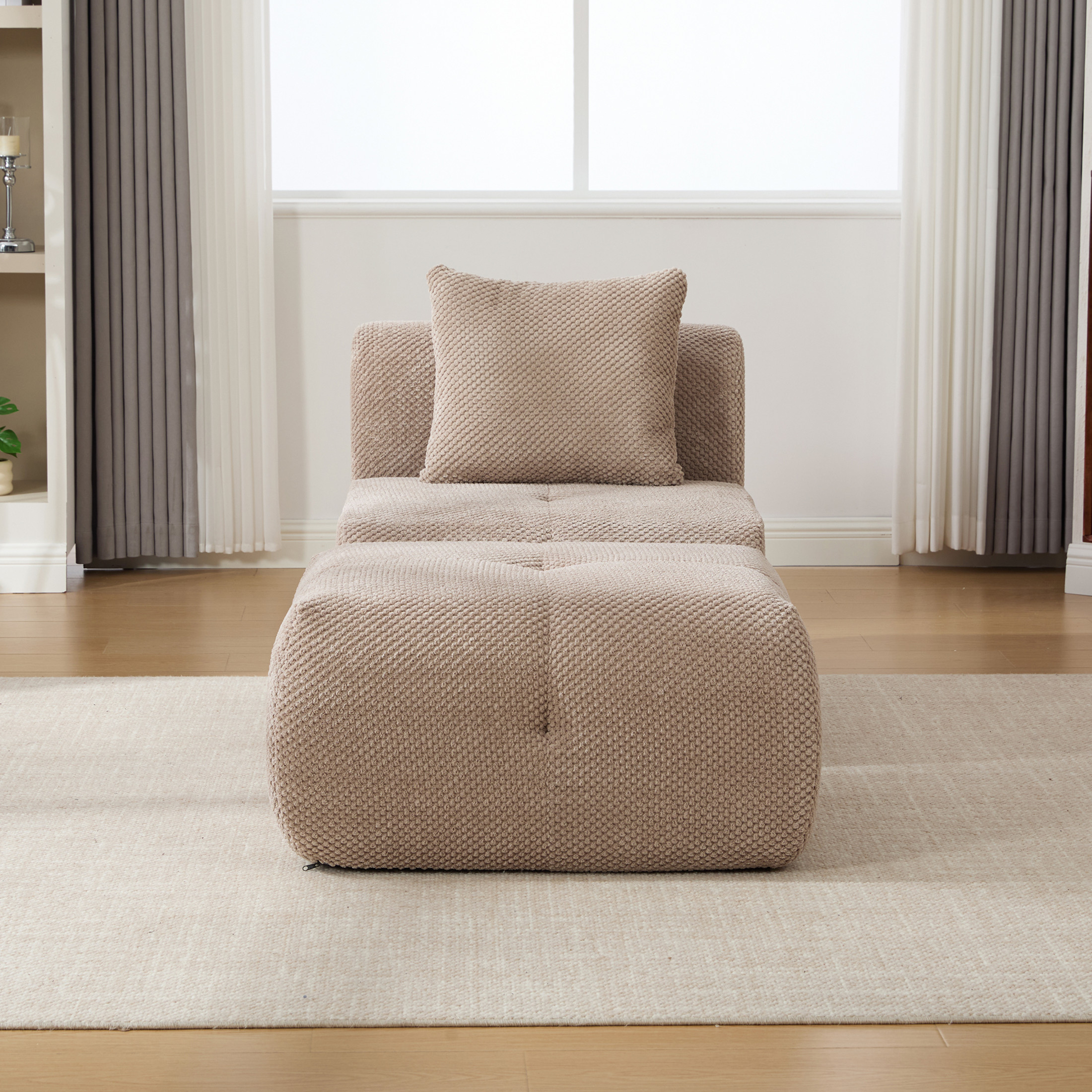 Noble House Kingston 31" Modular Cloud Accent Chair with Ottoman, Modern Fuzzy Sofa Soft Lounger with Footstool, Taupe
