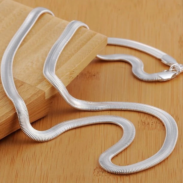 Collar Hombre 925 Plata 16/18/20/22/24 Pulgadas 6mm De Cadena De Serpiente Plana Para Mujer Moda Boda Fiesta Encanto Joyería