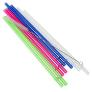 Chef Craft 8 CT 10" Hard Plastic Reusable Straws w Cleaning Brush, Multicolors