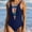 Navy, variant on Bathing Suits for Women One Piece Colorful Crossing Band Swimwear High Waisted Print Strappy Back Tankinis Swimsuit