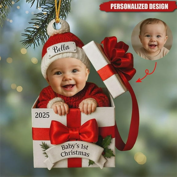 Personalized Baby Photo Christmas Ornament 2025, Baby’s First Christmas Ornament Keepsake Gift
