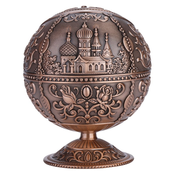 Cenicero artesanal de arte vintage, bola redonda de metal, patrón estampado, decoración de regalo (bronce rojo)