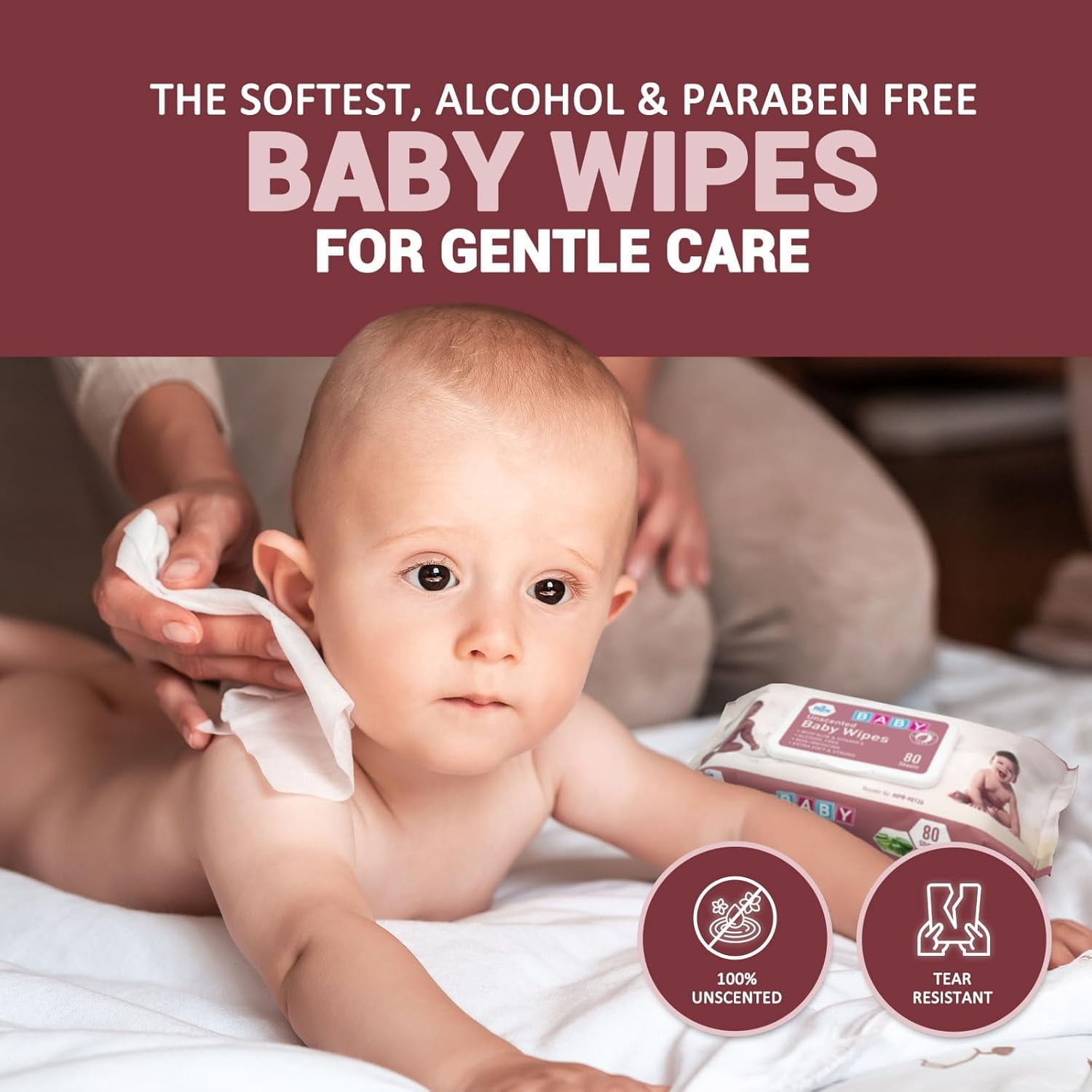 MED PRIDE Unscented Baby Wipes Alcohol Free Wet Wipes with Aloe Vera & Vitamin E, 12-Pack