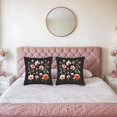 thumbnail image 2 of Set of 2 18x18in Throw Pillow Covers - Elegant Black Floral Design with Pink & Peach Roses Perfect for Couch Bed or Car Decor, 2 of 8