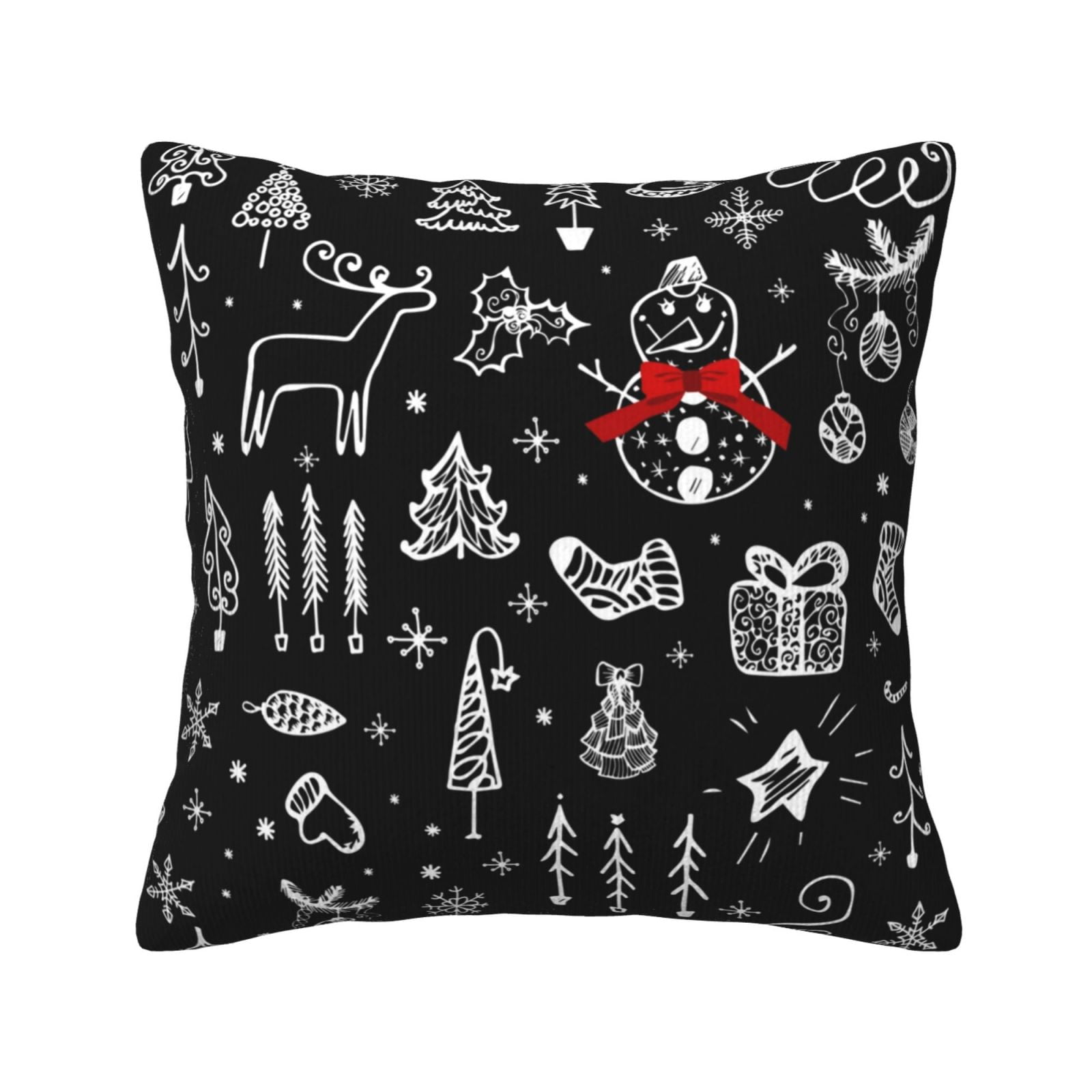 Square Throw Pillow Covers with Core, Christmas Style Line Illustration