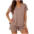 thumbnail image 2 of Xdegoge 2 Piece Shorts Set for Women V Neck Short Sleeve Top and Drawstring Shorts Casual Summer Loungewear Sweatsuit, 2 of 6