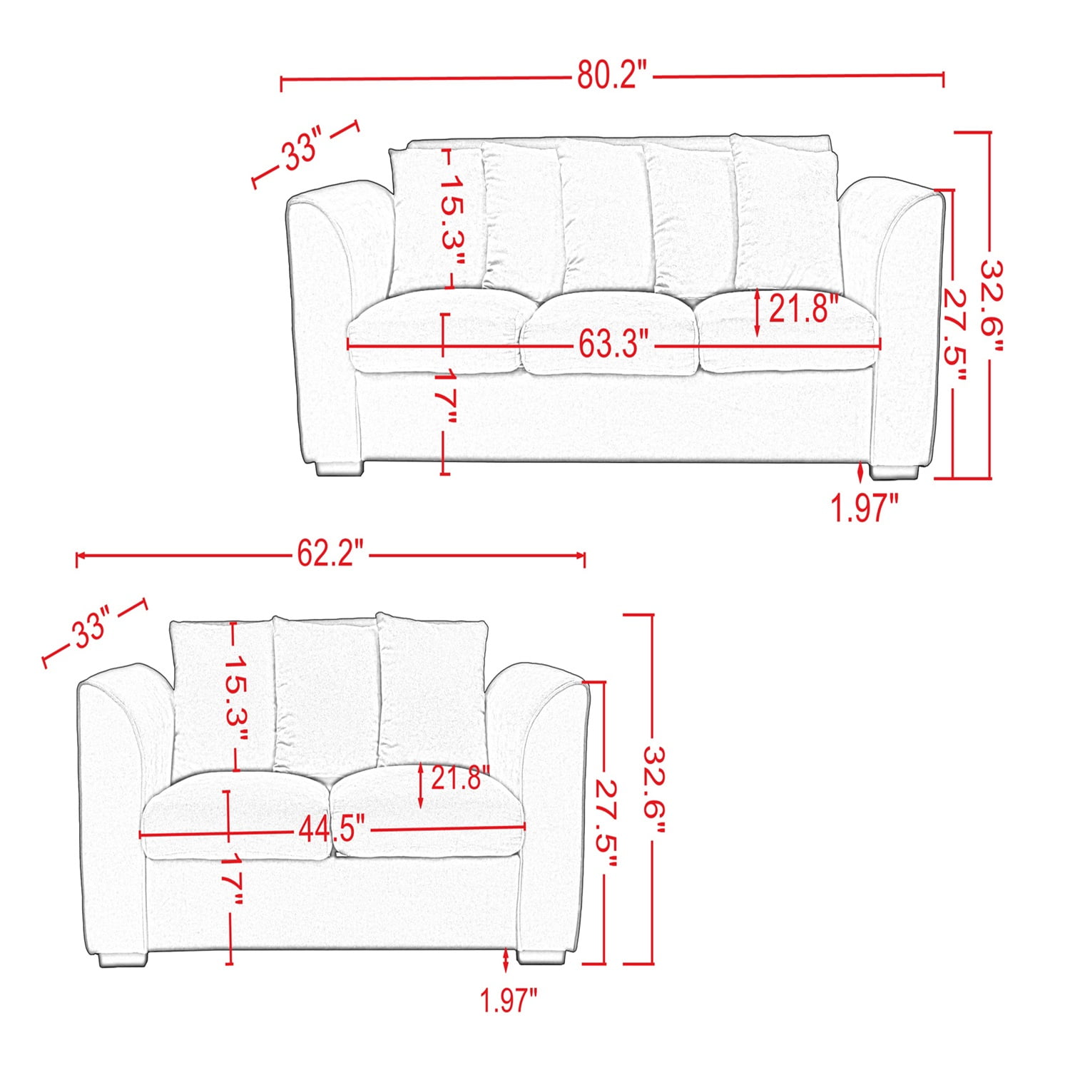 Kadyn 3+2 Convertible Modular Sectional Sofa Set, Upholstered Fabric Sofa Set, Modern Luxury Sectional Sofa Set for Living Room, Light Grey