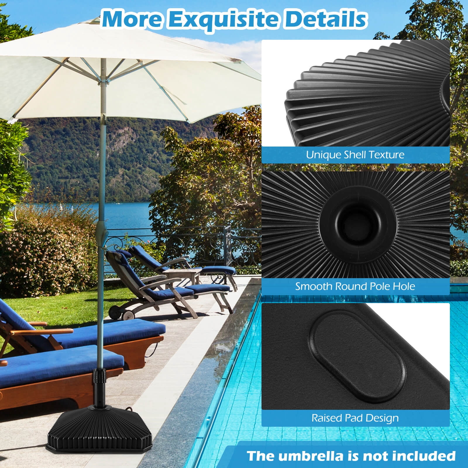 Costway 17.5" Square Umbrella Base with Refillable Reservoir for Water & Sand for Poolside
