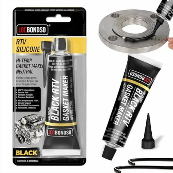 Black RTV Silicone Sealant, Silicone Gasket Maker, High Temp Up to 600F, Sensor Safe, Oil Resistance Flexible for Automotive, Engine, Gearboxes, 3 oz