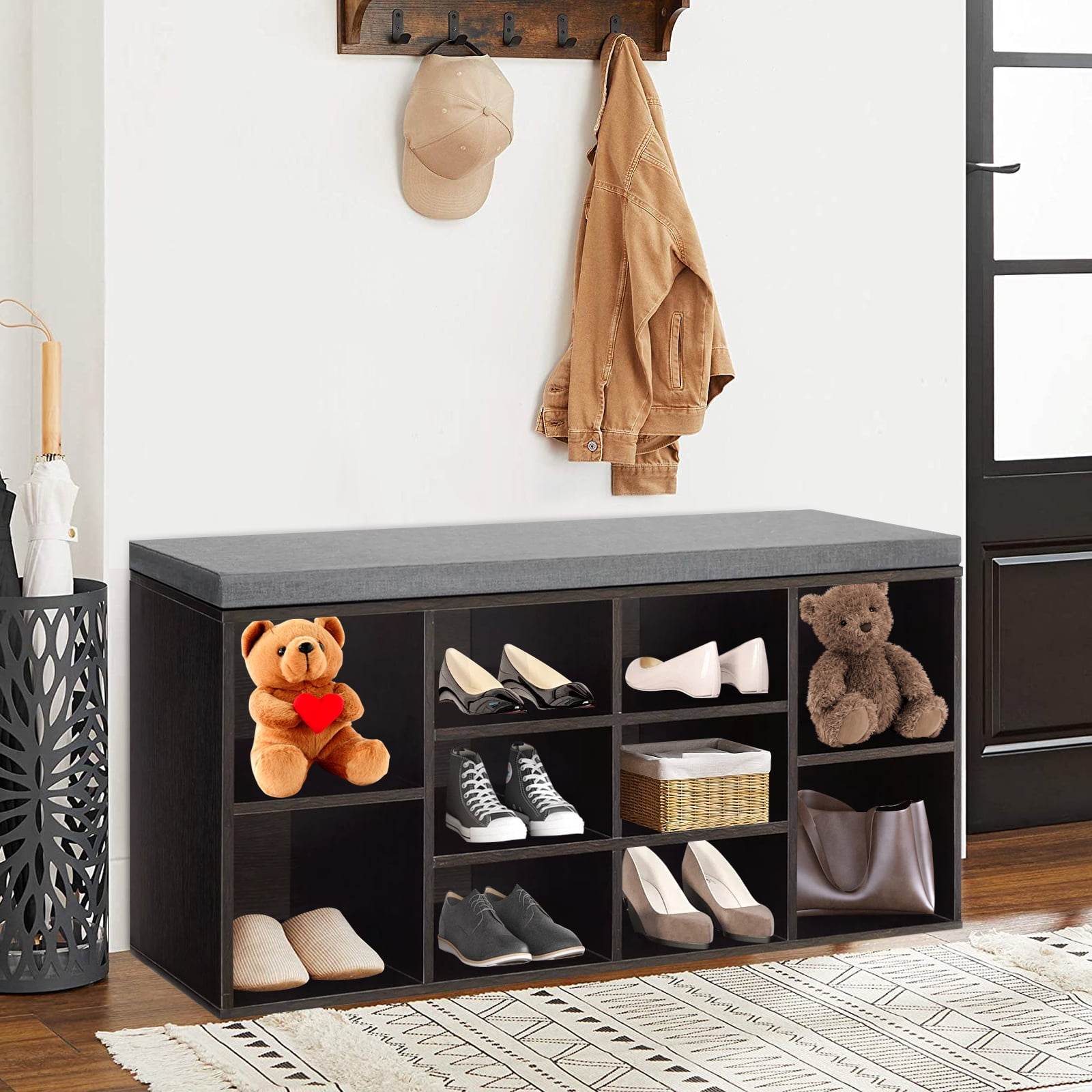 NiamVelo 3-Tier Shoe Bench Shoe Rack with 10 Compartments for Living ...