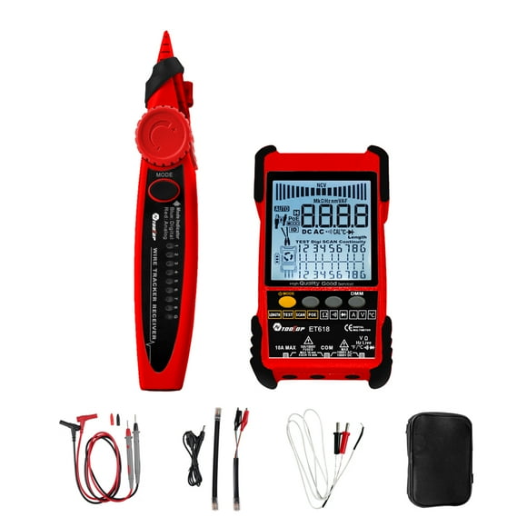 TOOLTOP ET618 Handheld Portable Cable Tester with LCD Display Analogs Digital Search POE Test Cable Pairing Sensitivity Adjustable Network Cable Length Short Open Circuit Measure Trackers Mu ET618