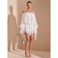 thumbnail image 3 of White Off Shoulder Puff Sleeve Ruffle Mini Dress With Asymmetric Hem For Evening Or Date, 3 of 8