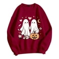 thumbnail image 5 of PLHWHYQ Women's Halloween Cute Ghost Pumpkin Graphic Crewneck Sweatshirt, Long Sleeve Casual Fall Pullover Top c-Red M, 5 of 5