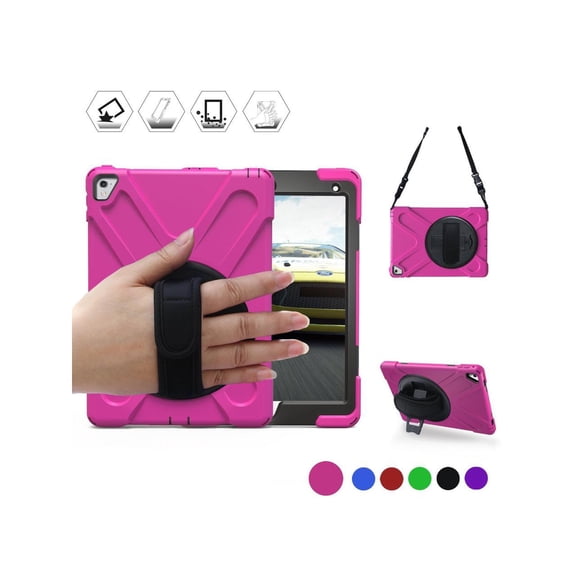 Case for iPad Pro 9.7 inch 2016 Model A1673 A1674 A1675 Shockproof Hard Cover with 360 Degree Rotating Stand Hand Strap Shoulder Strap