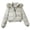 Gray, variant on Women Cropped Winter Puffer Coat, Solid‑Color Fuzzy‑Lined Quilted Hooded Zip‑Snap Casual Outerwear With Side Pockets for Cold Weather Travel