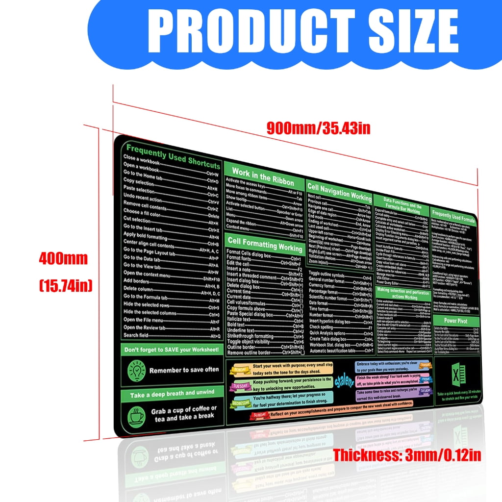 400x900x3mm Large Keyboards Mouse Pad Featuring Word Shortcut for Office Software Use and Gaming with