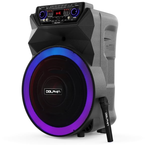 Dolphin SP-18RBT Box Party 18-Inch Rechargeable Bluetooth Party Speaker – Deep Bass, High Power Sound, Wireless Microphones, USB/SD, AUX & Guitar Inputs, Extended Battery Life, 12V Input