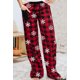 thumbnail image 2 of Pantalones de pijama con estampado navideño para mujer, pantalones elásticos de cintura alta con cordón, pantalones holgados de pierna ancha para estar en casa, 2 of 3
