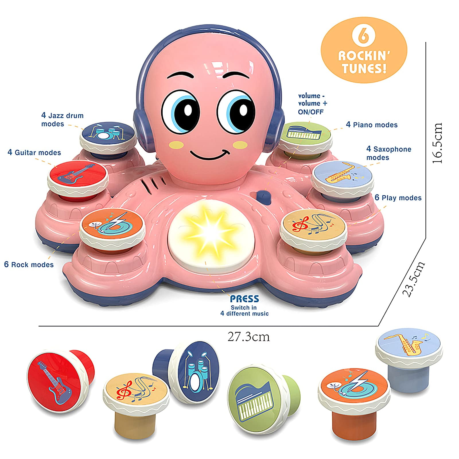 Musical Octopus Toy for Toddlers, Interactive Learning Instrument with 32 Music Modes, Lights & Sounds, 18+ Months