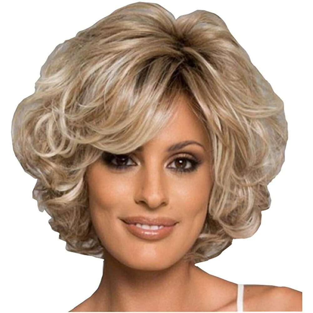 Selm Short Curly Synthetic Wigs for Women's Fluffy Women Blonde Hair