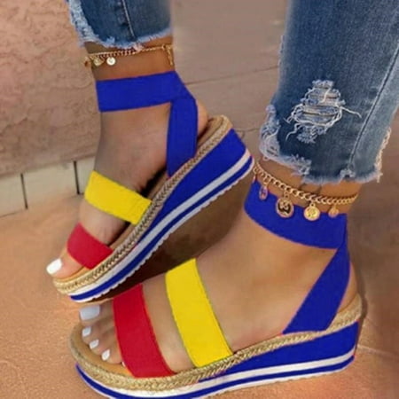 

HIBRO Women s Summer Elastic Band Wedges Weave Beach Open Toe Breathable Sandals Shoes