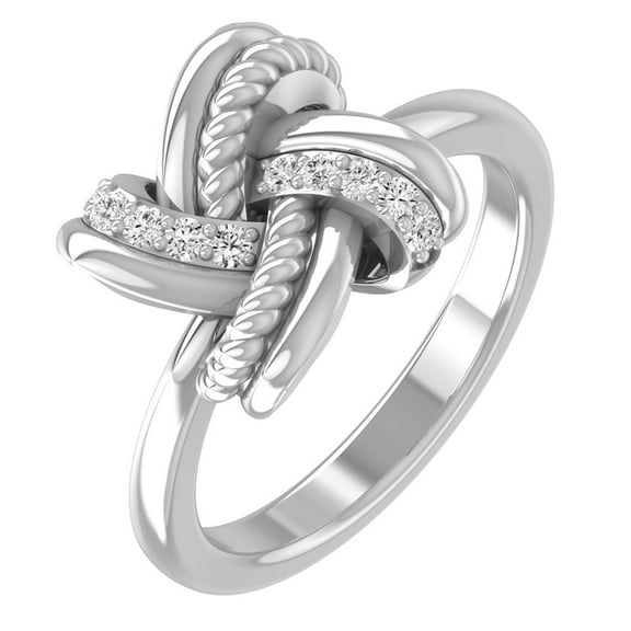 ARAIYA FINE JEWELRY 10K White Gold Lab Grown Diamond Love Knot Diamond Ring (1/8 cttw, D-F Color, VS1 Clarity) Size 5
