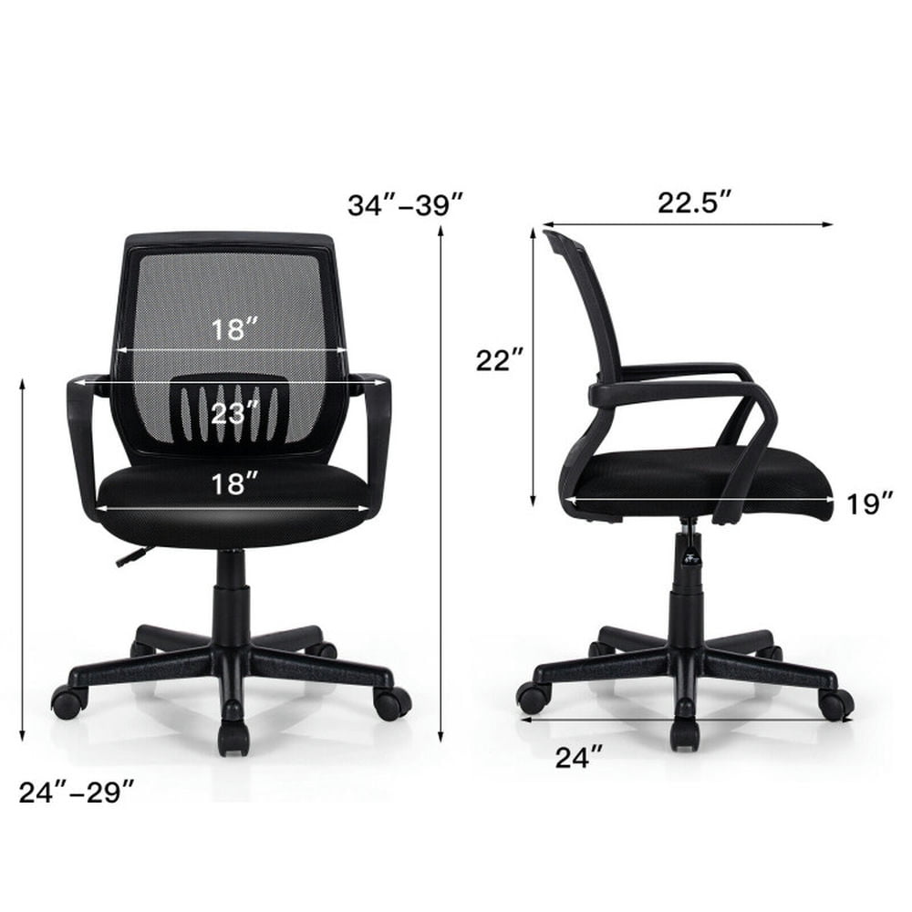Demi Bonn Mid-Back Mesh Height Adjustable Executive Office Chair with Lumbar Support for Home, Bedroom, Study, Black